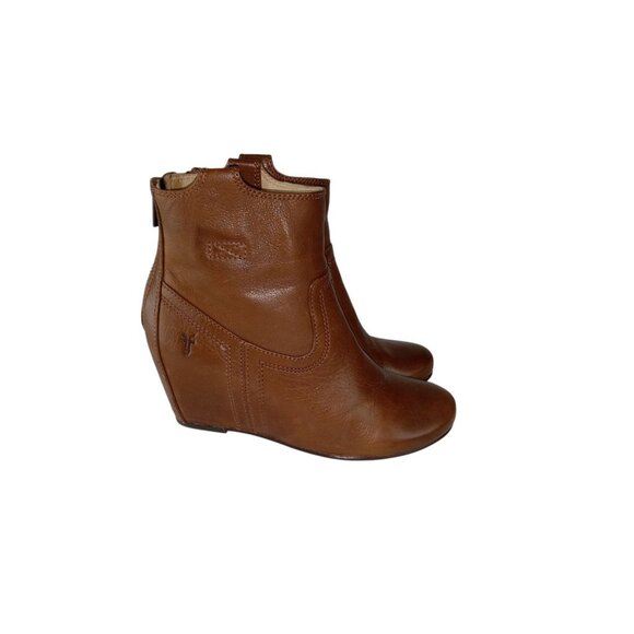 Frye Carson Women's Hidden Wedge Brown Leather Bootie Zip 5.5 - Picture 1 of 13